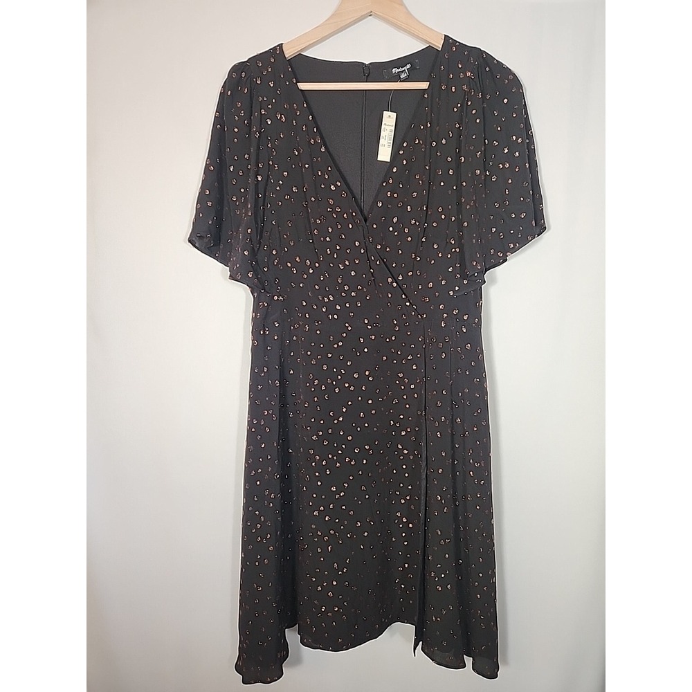 Madewell Black Midi Dress with Pink Dot Print